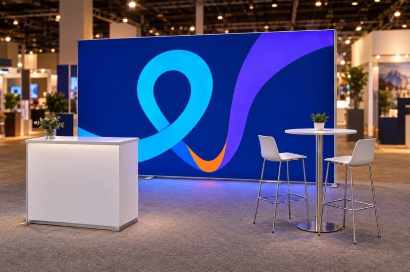 Visualisation: LED backlit fabric wall 300 × 250 cm as an exhibition stand backdrop