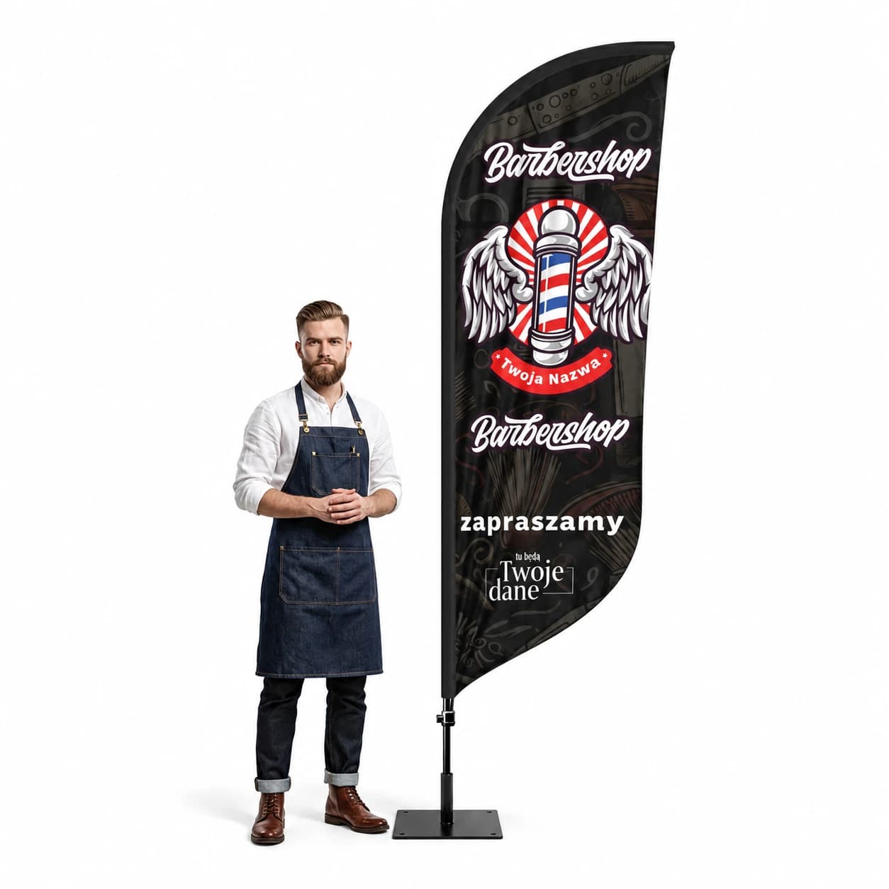 Werbefahne Winder – Barber – Muster 14 – konfigurierbares Set