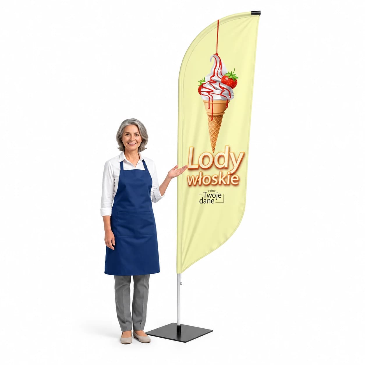 Werbefahne Winder – Eis Werbung – Muster 29 – konfigurierbares Set
