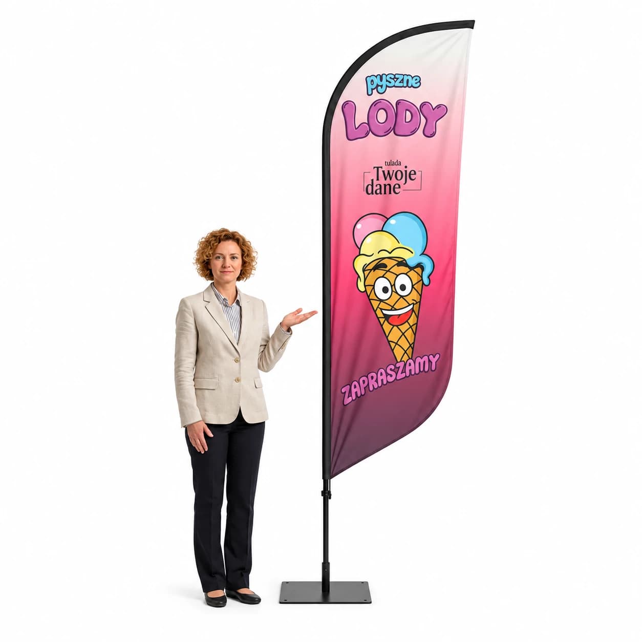 Werbefahne Winder – Eis Werbung – Muster 38 – konfigurierbares Set