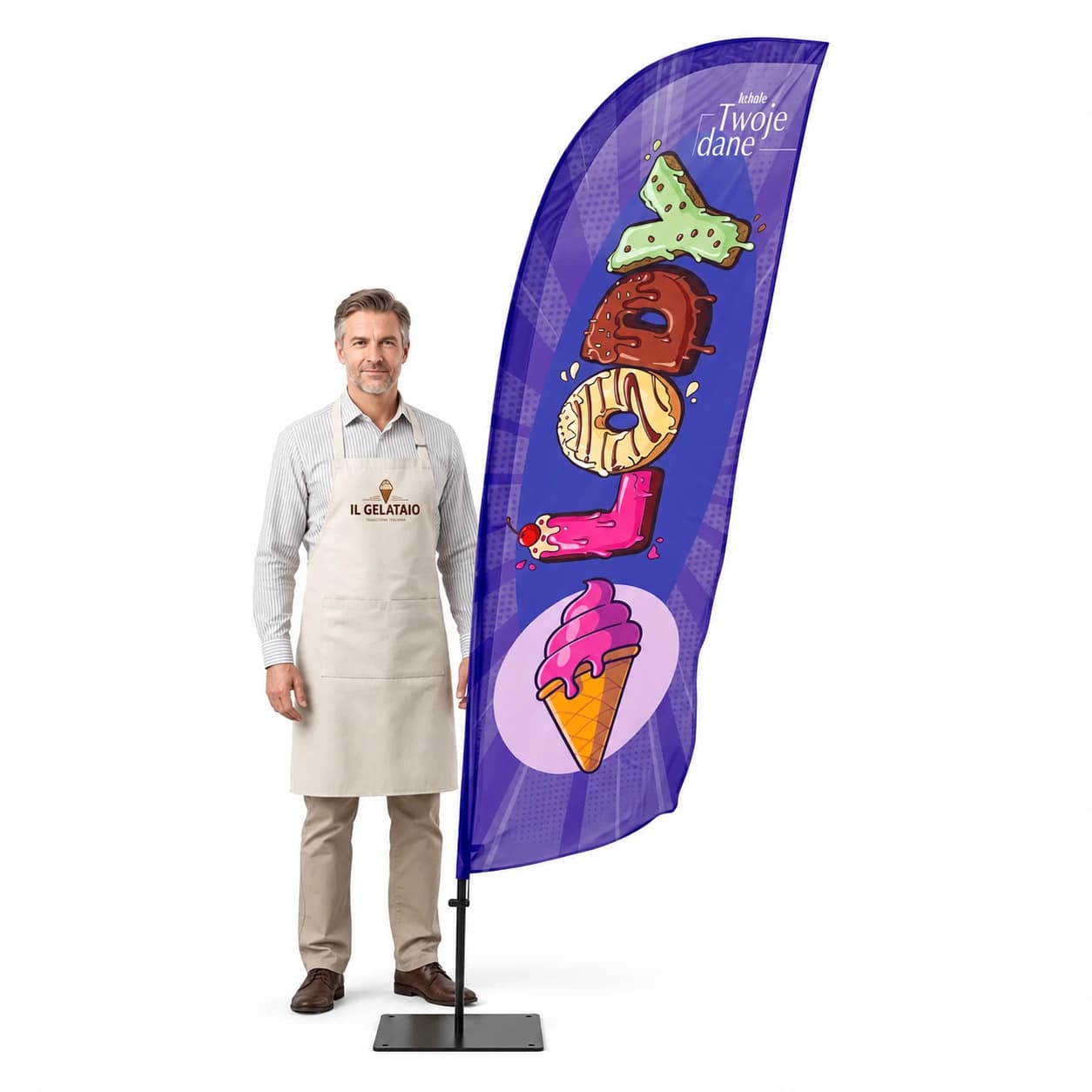 Werbefahne Winder – Eis Werbung – Muster 42 – konfigurierbares Set