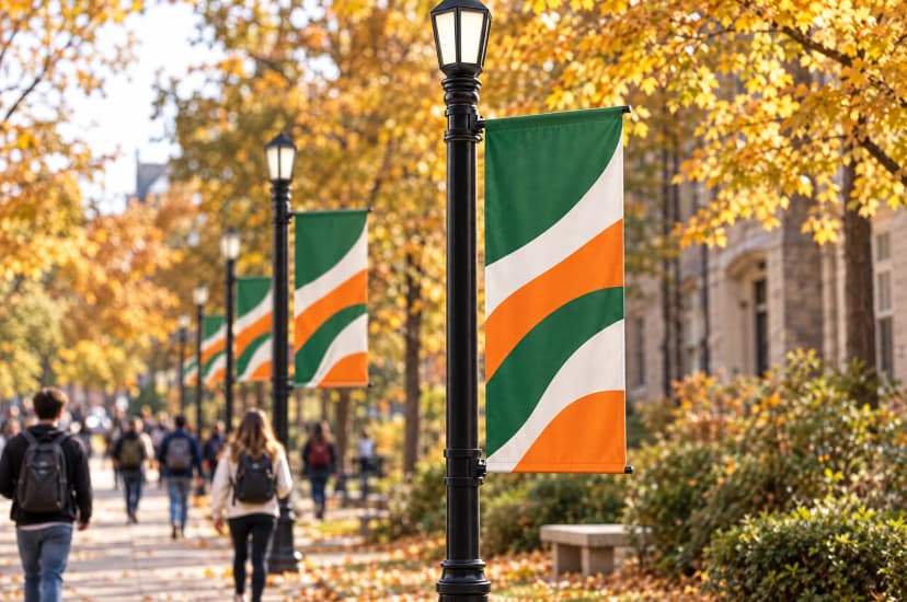 Visualisation: Avenue street banners on the lamp posts of a campus avenue