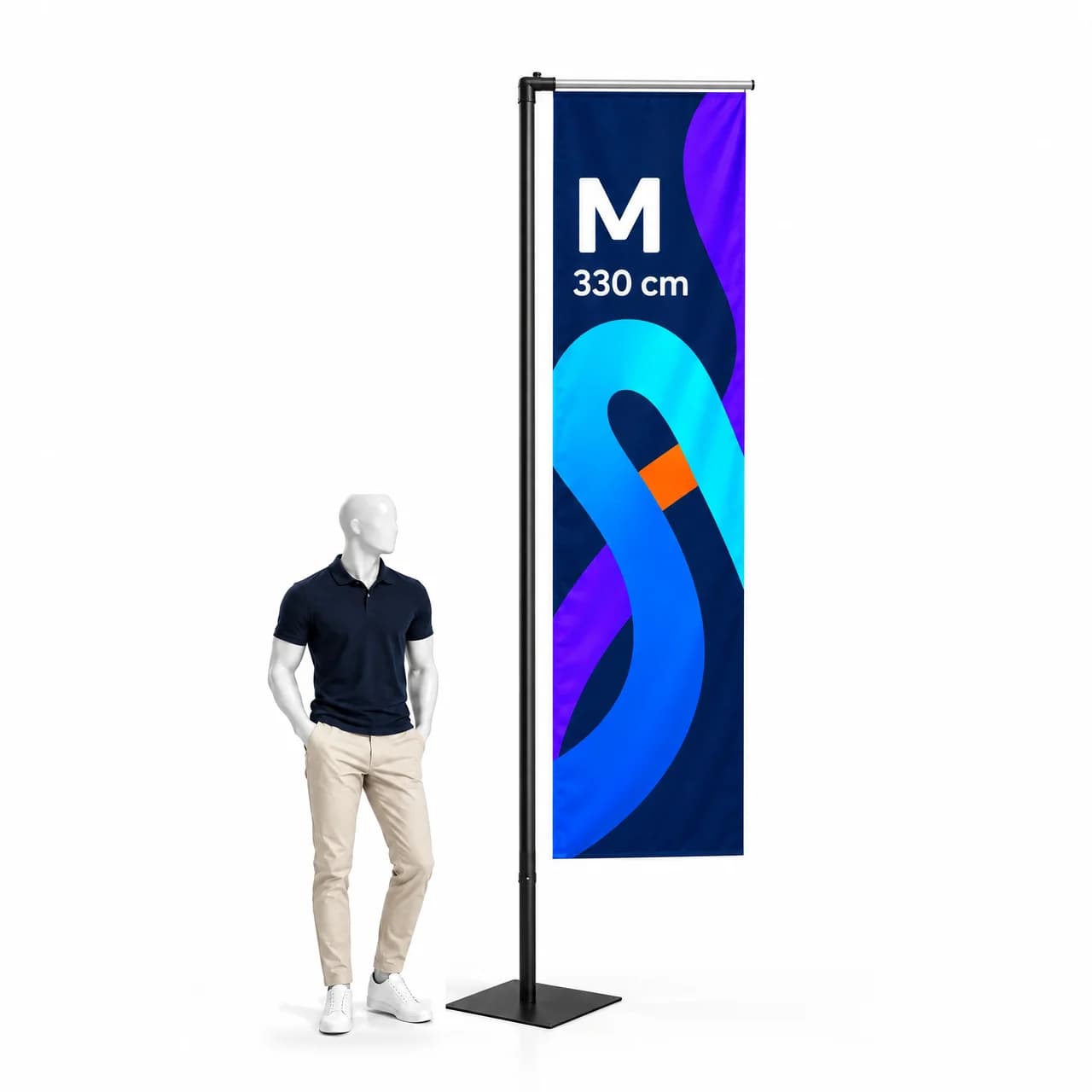 Beachflag H M 330 cm – rectangular advertising flag with print
