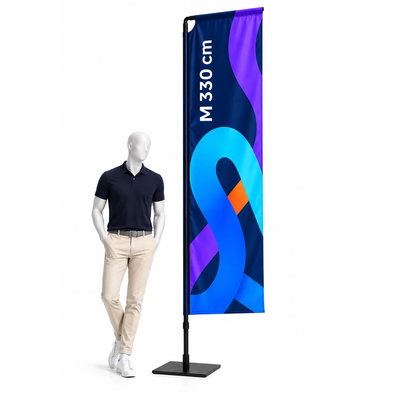 Beachflag H M 330 cm – rectangular advertising flag with print
