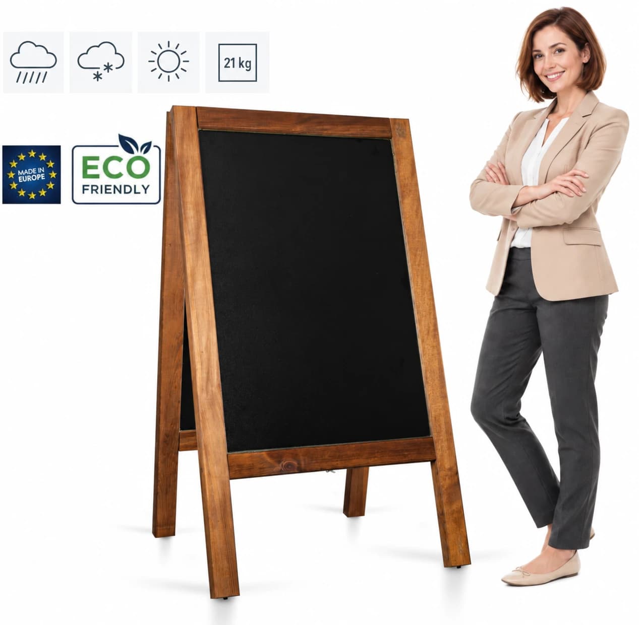 Holz-Kundenstopper PRO 65x118 cm (wasserfest)