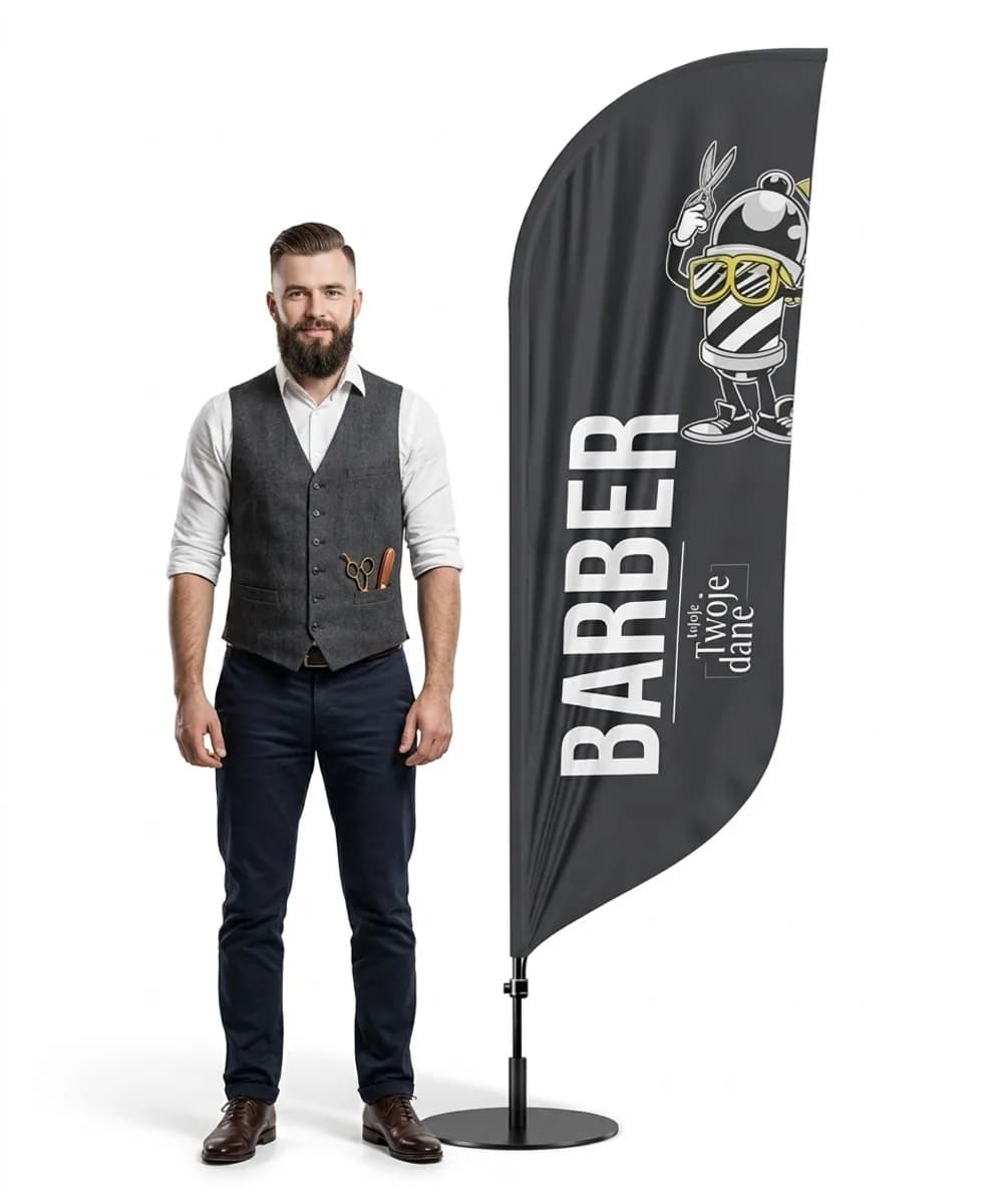 Werbefahne Winder – Barber Shop Barber – Muster 1 – konfigurierbares Set