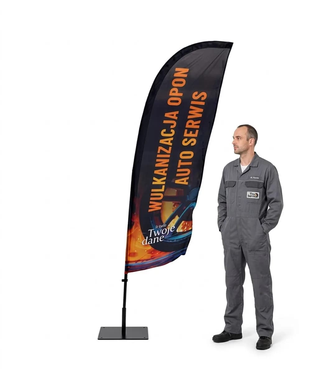 Werbefahne Winder – Reifen Vulkanisierung – Muster 13 – konfigurierbares Set