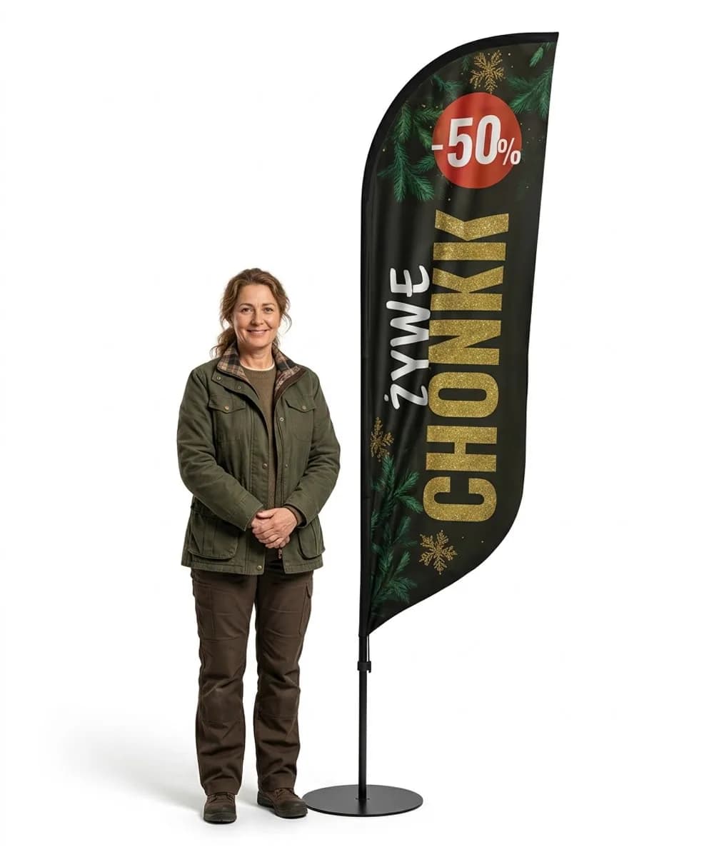 Werbefahne Winder – Weihnachtsbaumverkauf Werbung – Muster 1 – konfigurierbares Set