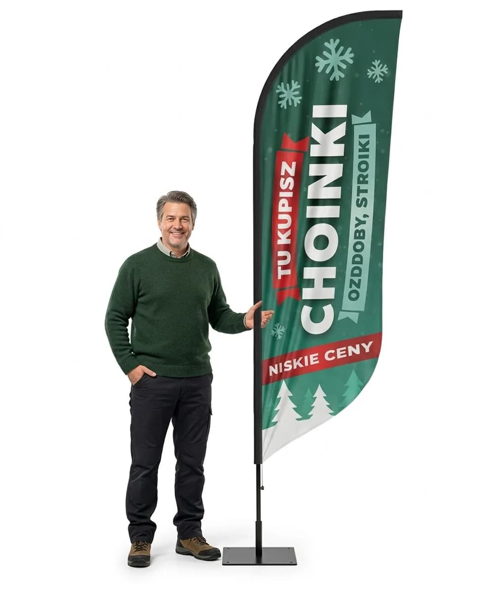 Werbefahne Winder – Weihnachtsbaumverkauf Werbung – Muster 2 – konfigurierbares Set