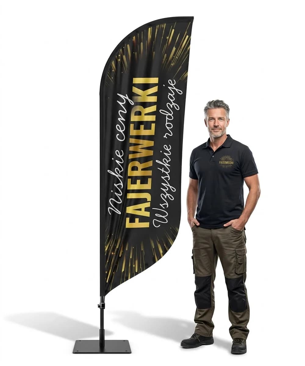 Werbefahne Winder – Feuerwerk Werbung – Muster 3 – konfigurierbares Set