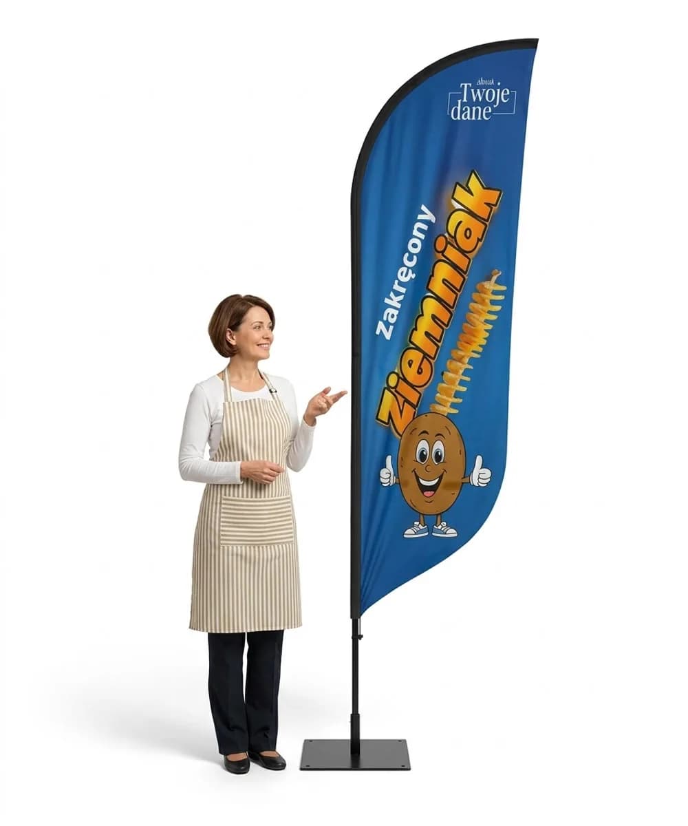 Werbefahne Winder – Spiralkartoffel Werbung – Muster 2 – konfigurierbares Set