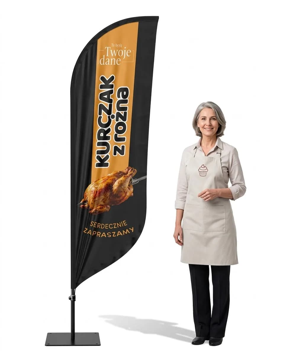 Werbefahne Winder – Hähnchen vom Grill Werbung – Muster 2 – konfigurierbares Set