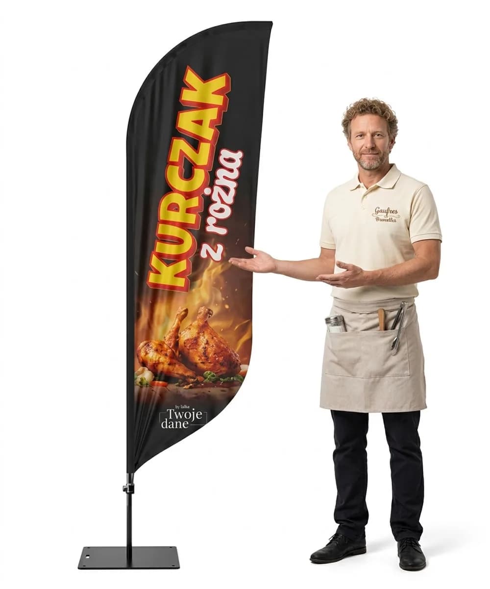 Werbefahne Winder – Hähnchen vom Grill Werbung – Muster 4 – konfigurierbares Set