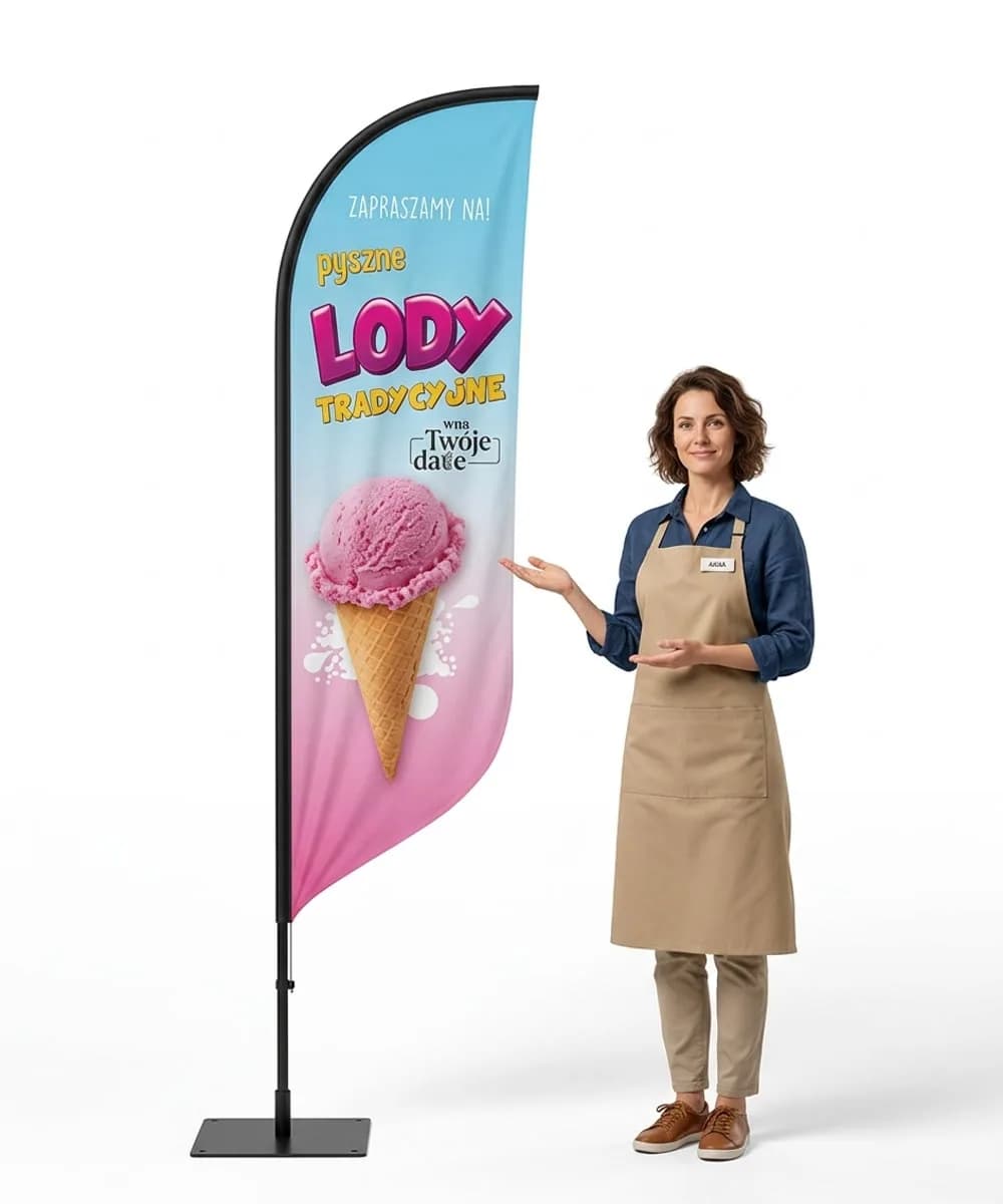 Werbefahne Winder – Eis Werbung – Muster 31 – konfigurierbares Set