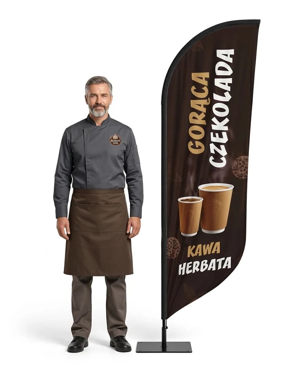 Werbefahne Winder – Heiße Schokolade Werbung – Muster 1 – konfigurierbares Set