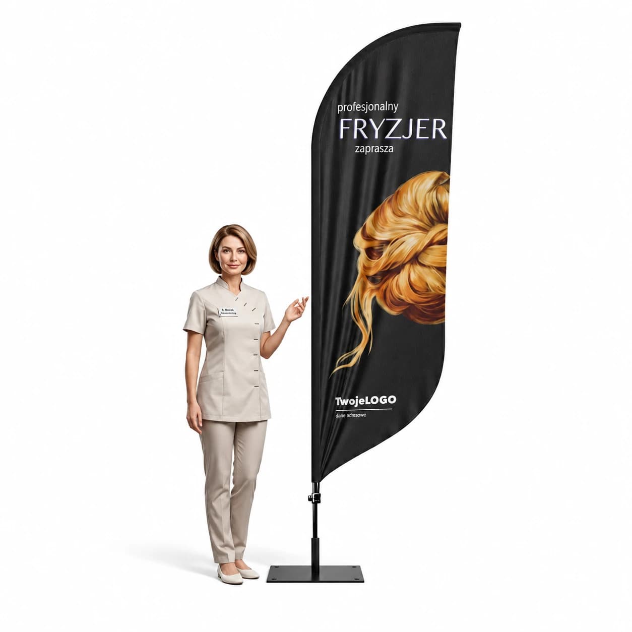 Werbefahne Winder – Friseur Beauty Werbung – Muster 7 – konfigurierbares Set