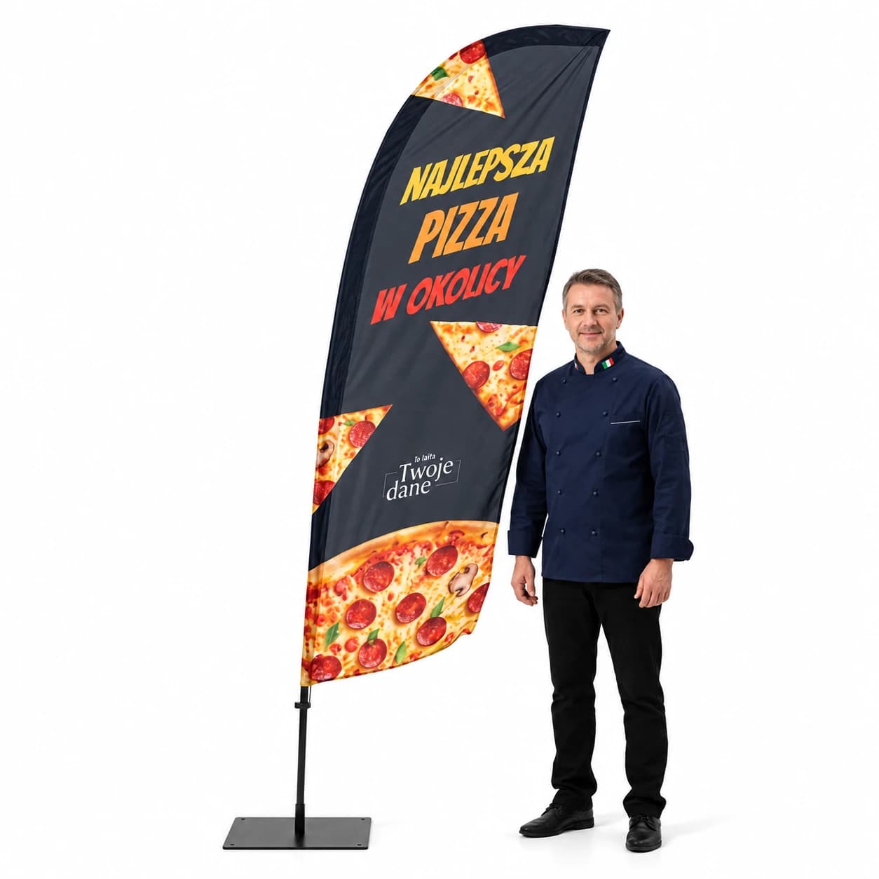 Werbefahne Winder – Pizza – Muster 1 – konfigurierbares Set