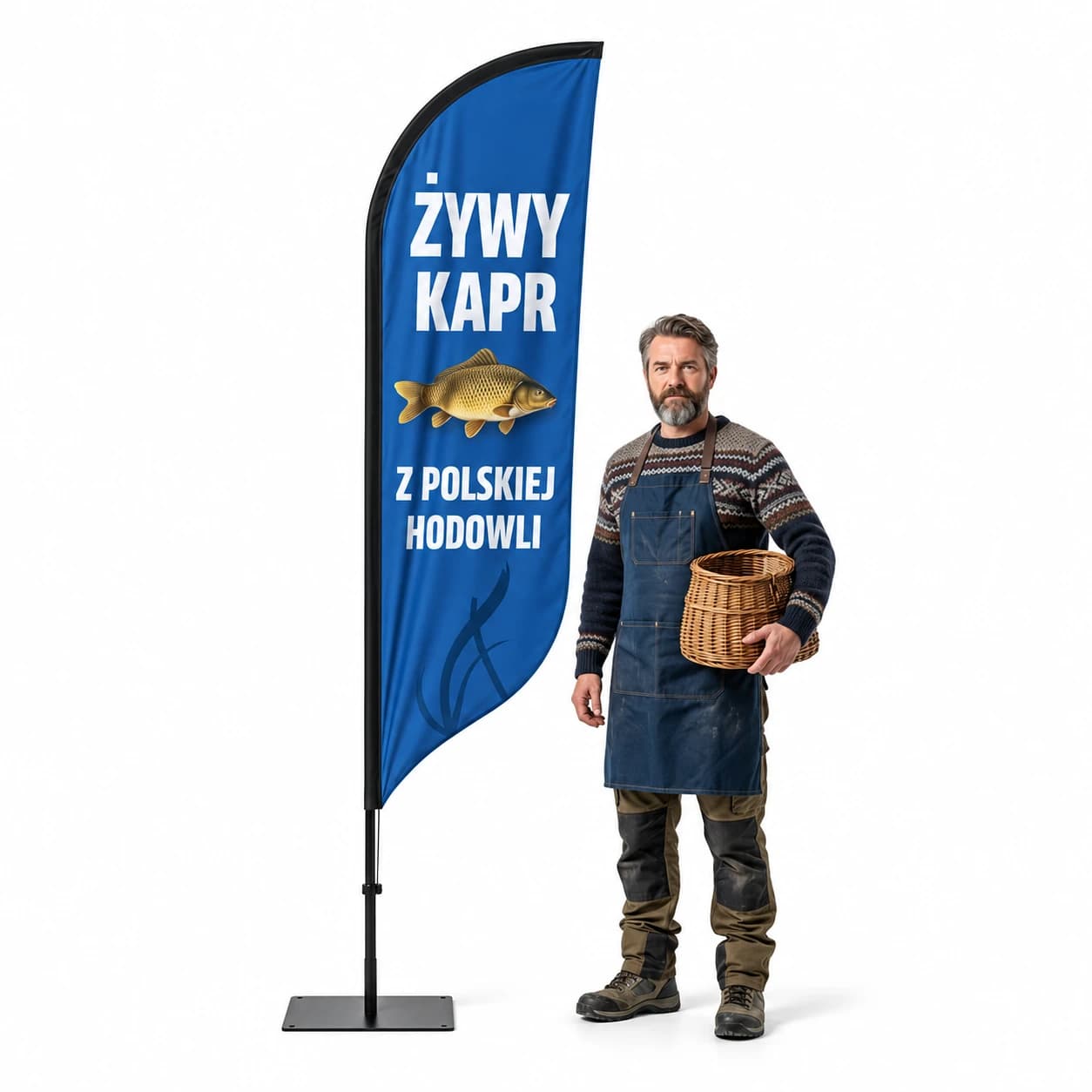 Werbefahne Winder – Lebender Karpfen Werbung – Muster 1 – konfigurierbares Set