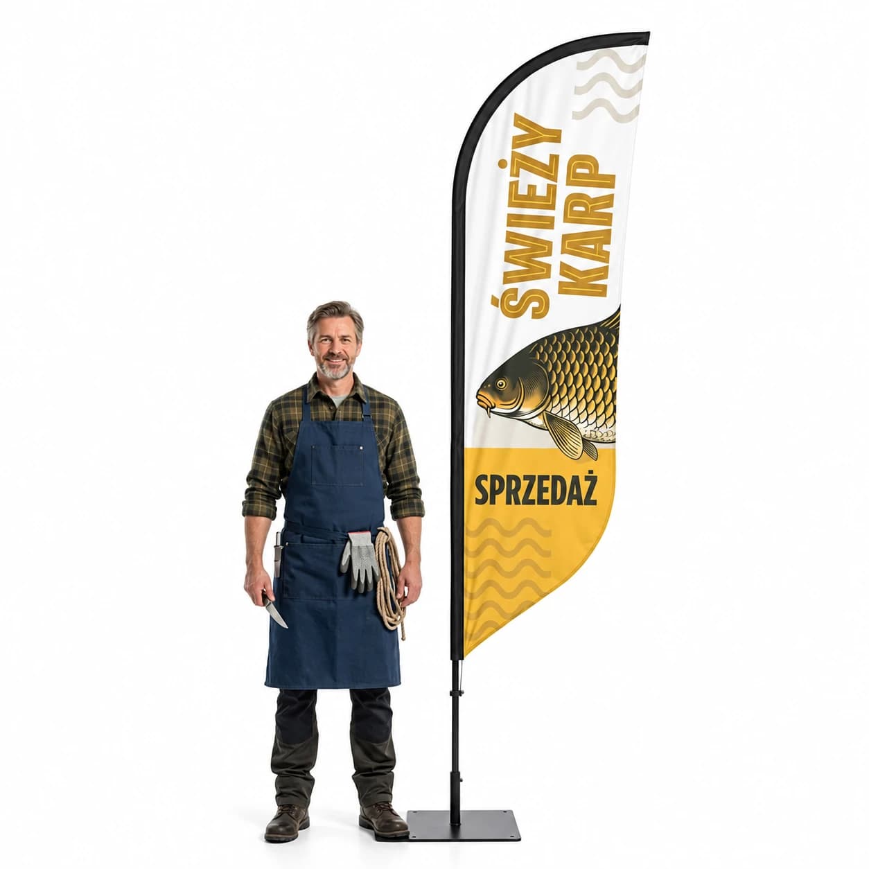 Werbefahne Winder – Lebender Karpfen Werbung – Muster 2 – konfigurierbares Set