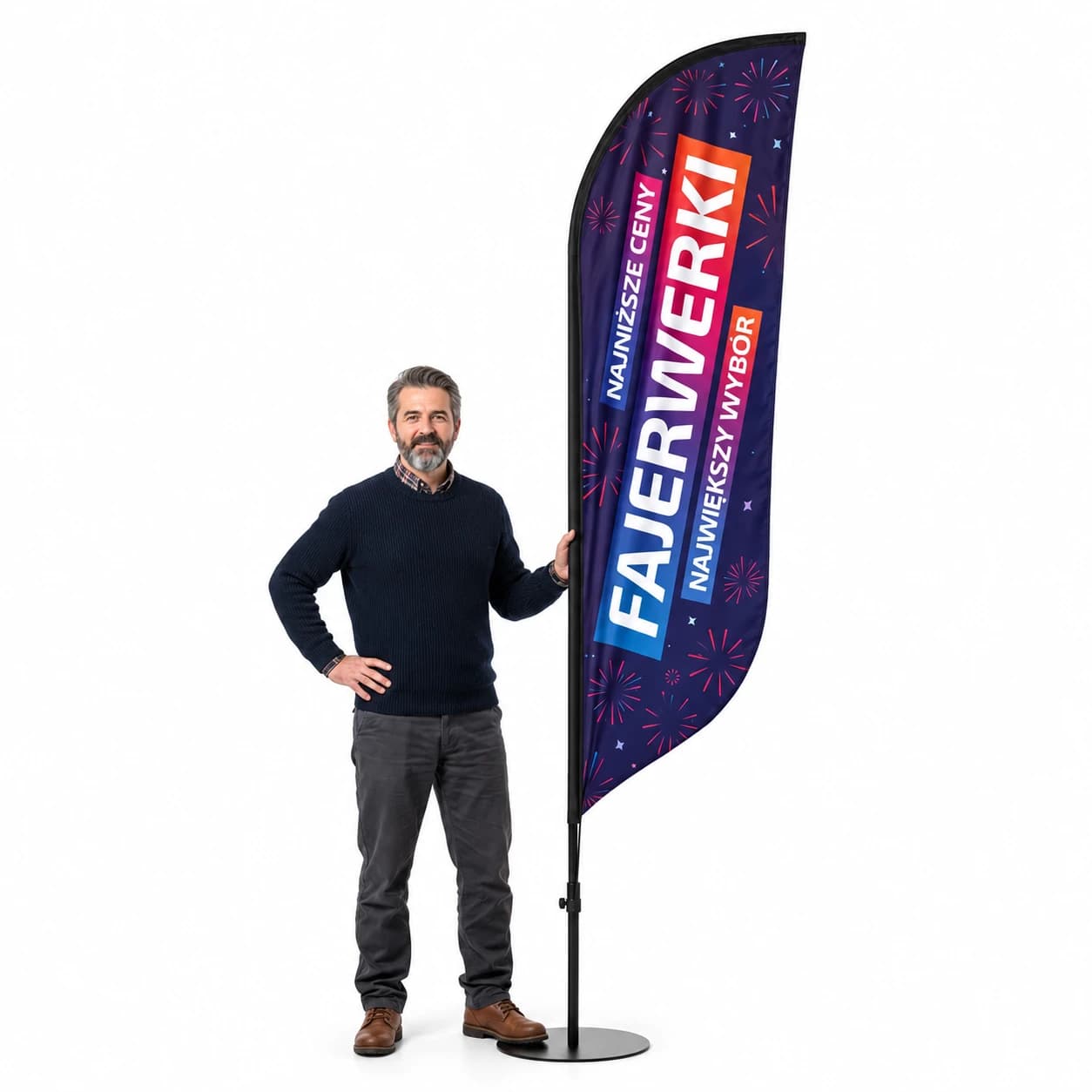 Werbefahne Winder – Feuerwerk Werbung – Muster 1 – konfigurierbares Set