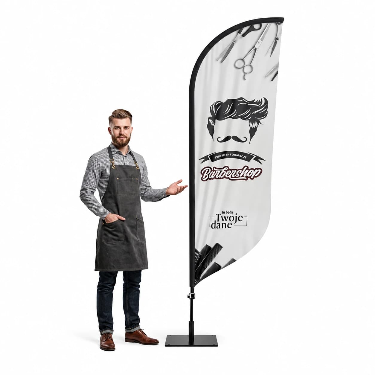 Werbefahne Winder – Barber – Muster 17 – konfigurierbares Set