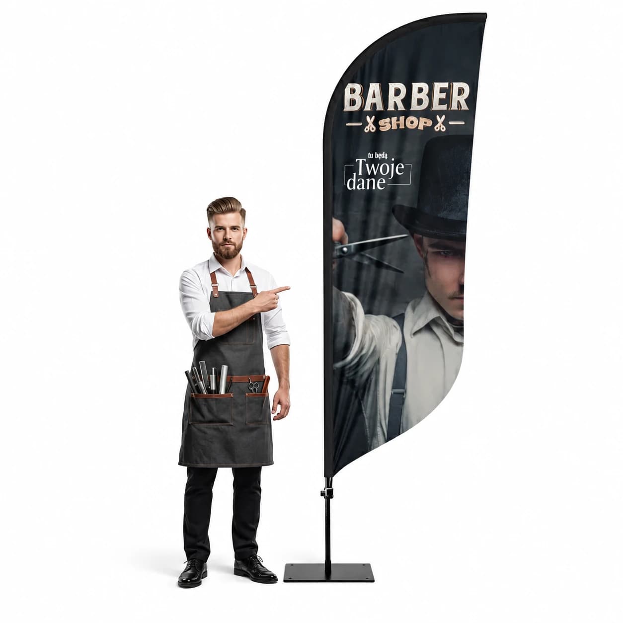 Werbefahne Winder – Barber – Muster 19 – konfigurierbares Set