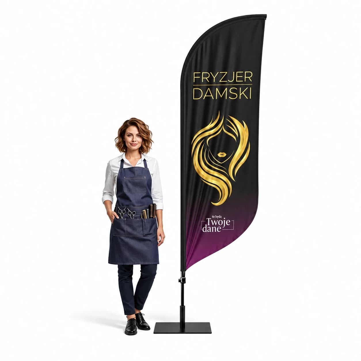 Werbefahne Winder – Friseur – Muster 10 – konfigurierbares Set