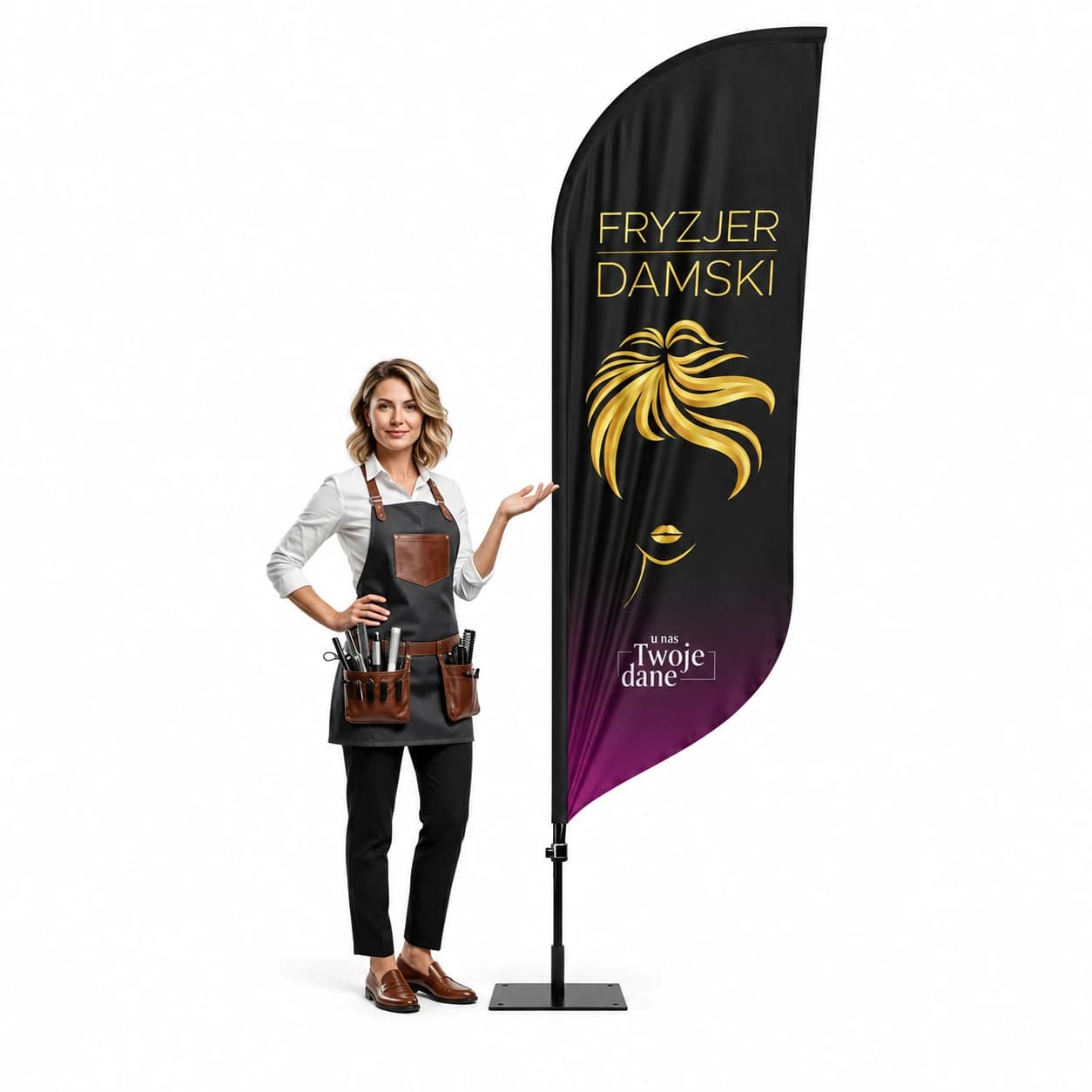 Werbefahne Winder – Friseur – Muster 11 – konfigurierbares Set
