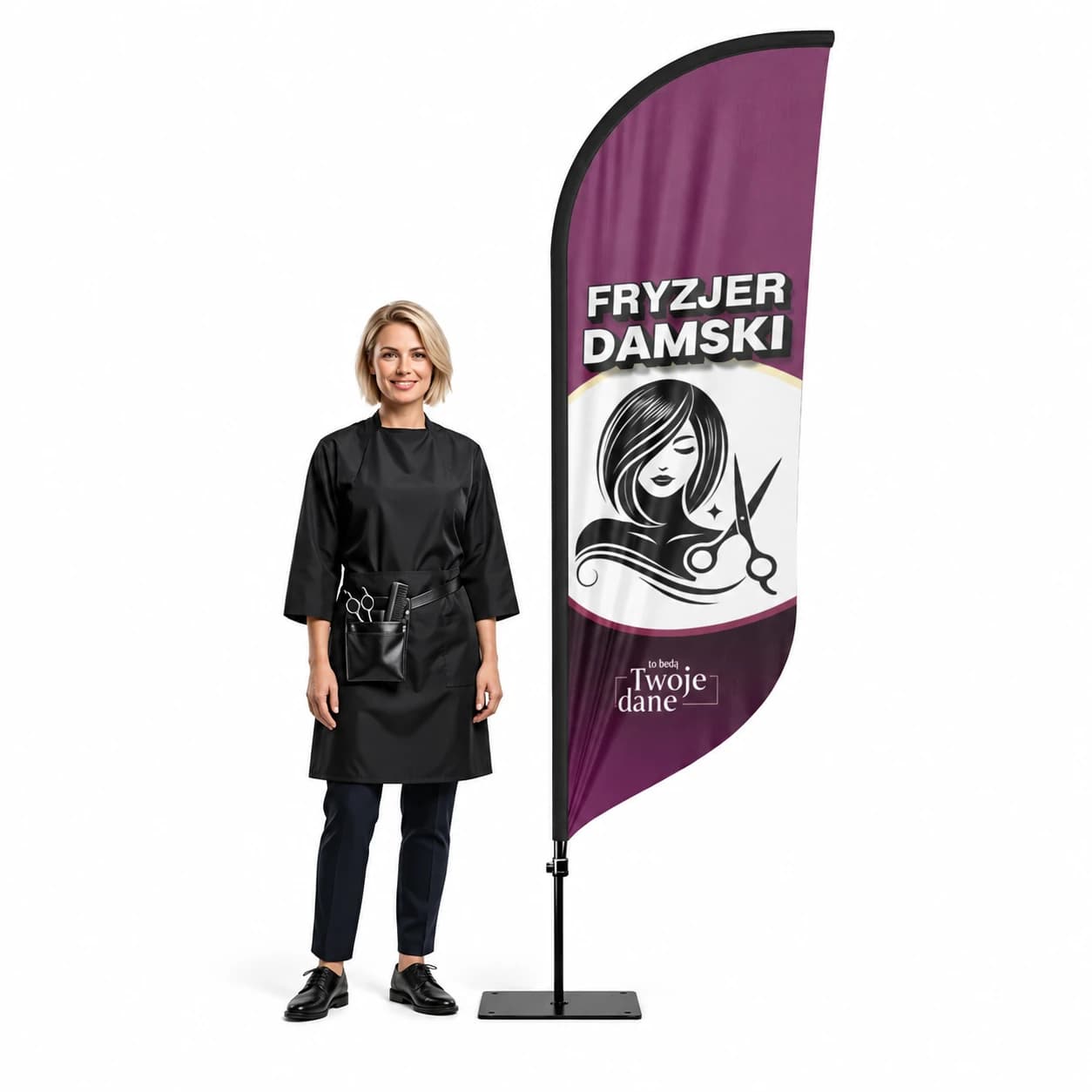 Werbefahne Winder – Friseur – Muster 12 – konfigurierbares Set