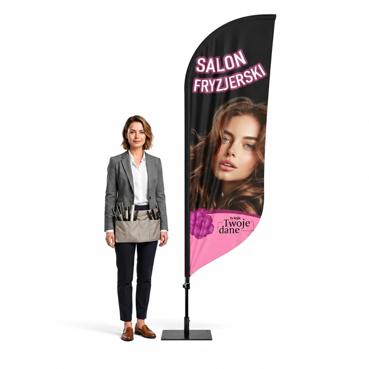 Werbefahne Winder – Friseur – Muster 8 – konfigurierbares Set