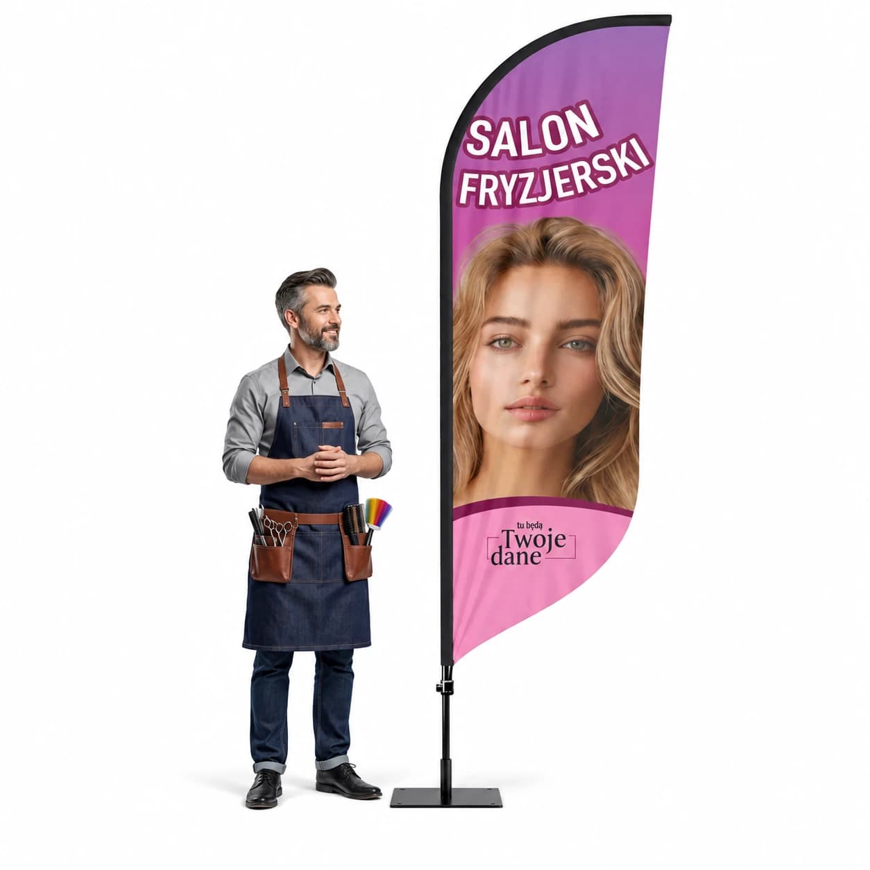 Werbefahne Winder – Friseur – Muster 6 – konfigurierbares Set