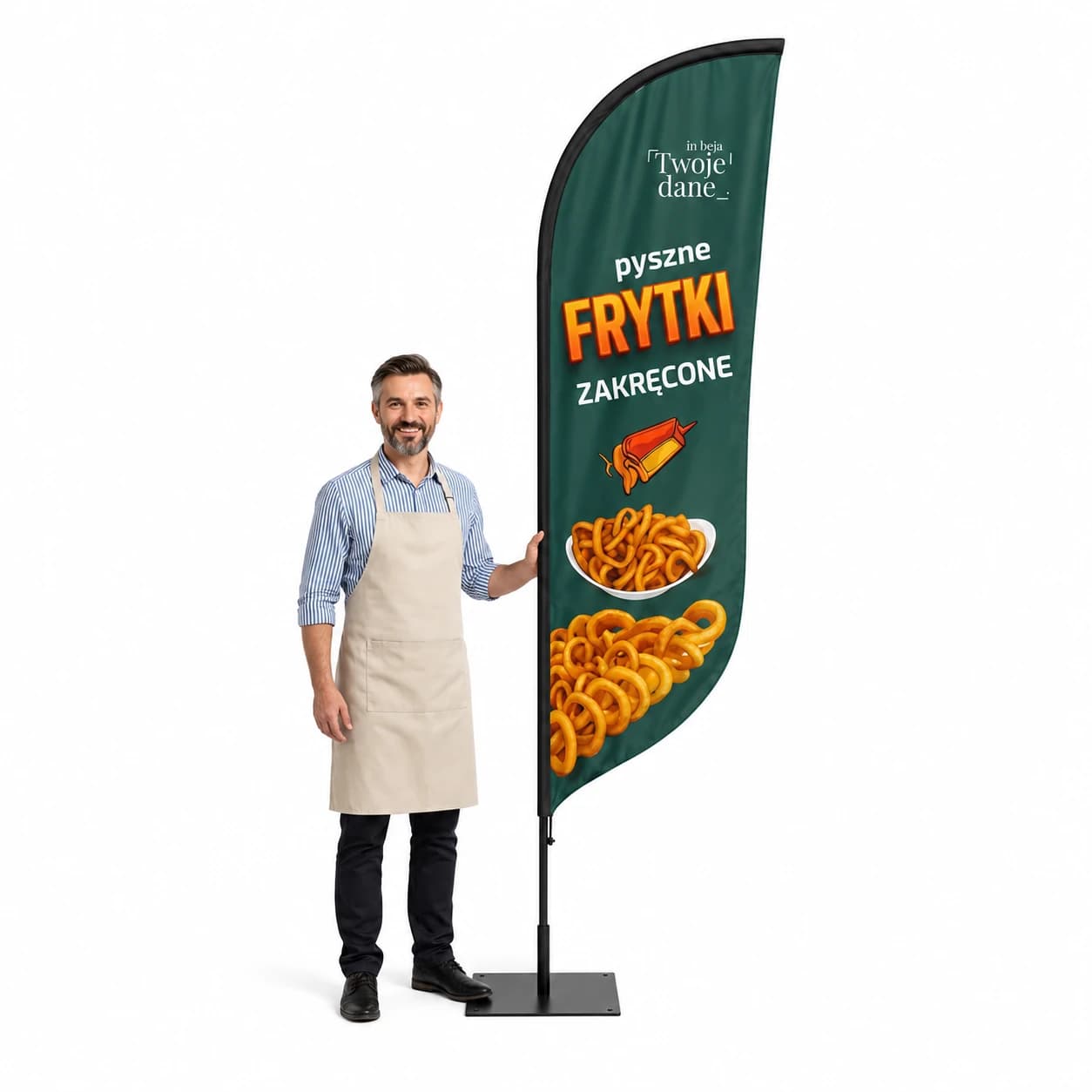 Werbefahne Winder – Spiralpommes Werbung – Muster 3 – konfigurierbares Set