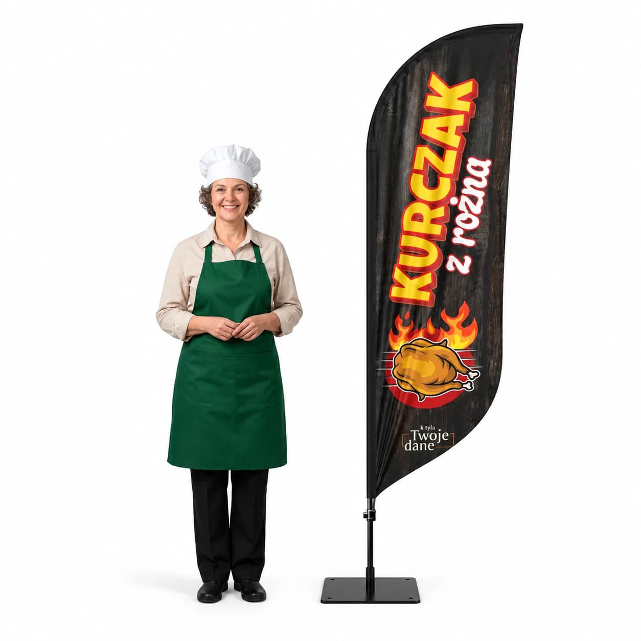 Werbefahne Winder – Hähnchen vom Grill Werbung – Muster 5 – konfigurierbares Set