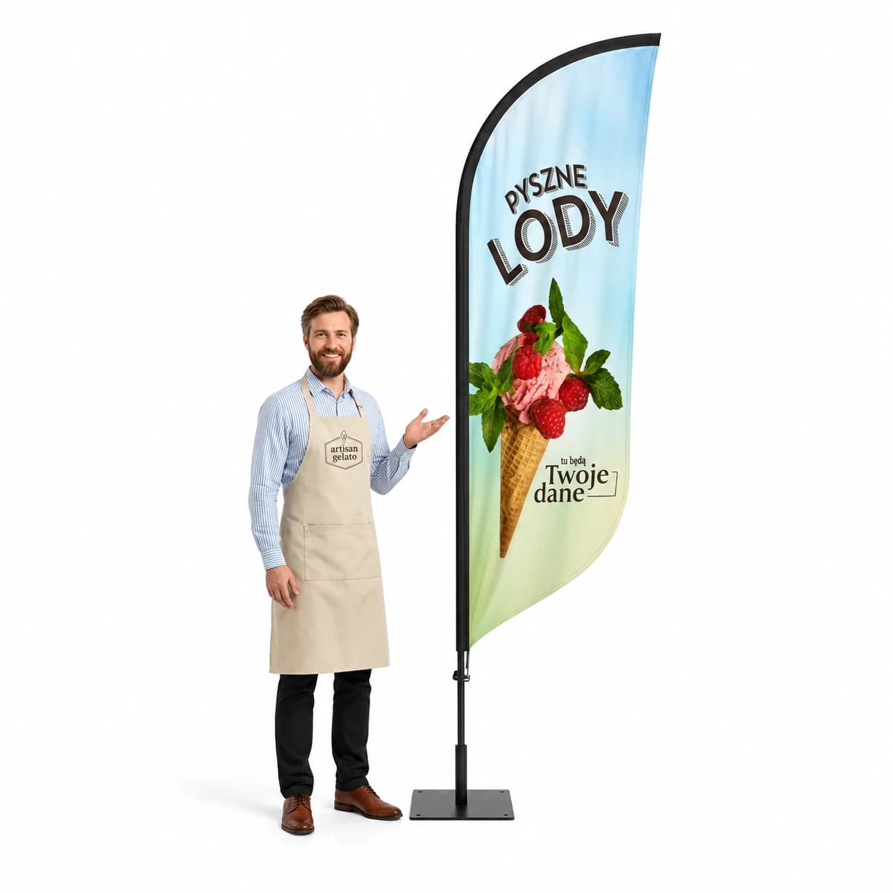 Werbefahne Winder – Eis Werbung – Muster 27 – konfigurierbares Set