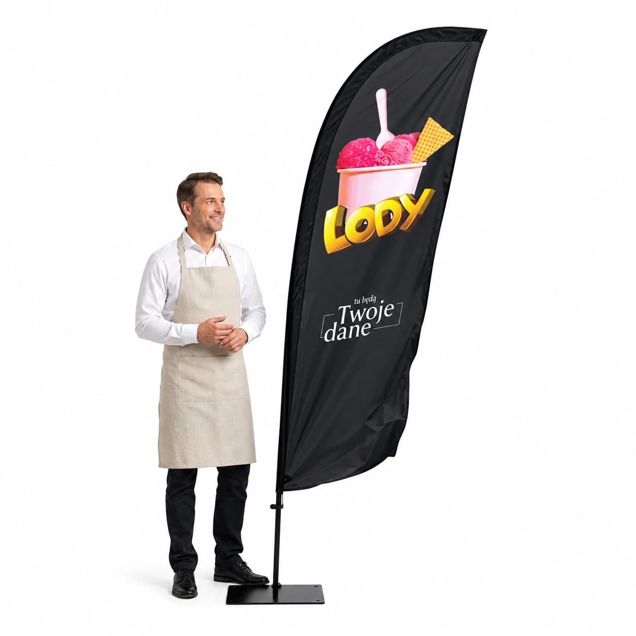 Werbefahne Winder – Eis Werbung – Muster 30 – konfigurierbares Set