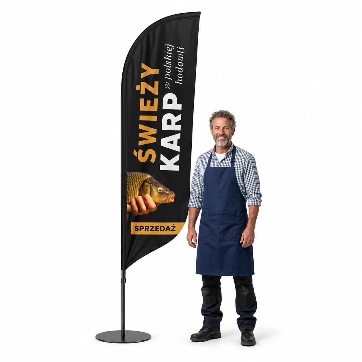 Werbefahne Winder – Lebender Karpfen Werbung – Muster 4 – konfigurierbares Set