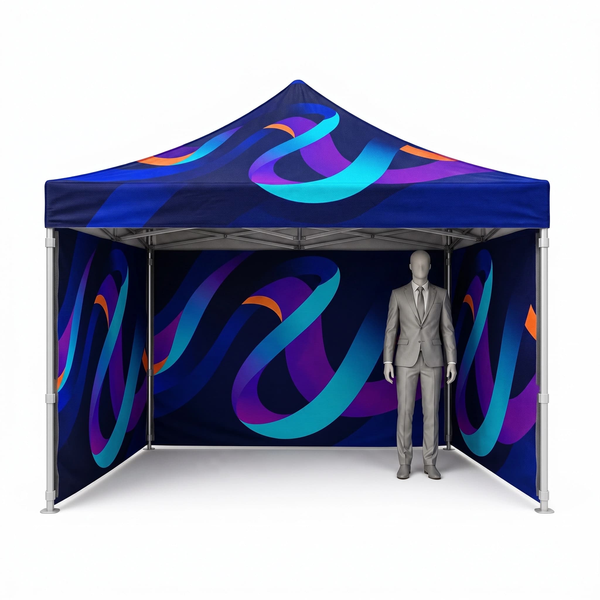 Event advertising tent 2.5 x 2.5 m with print, photo and model comparison