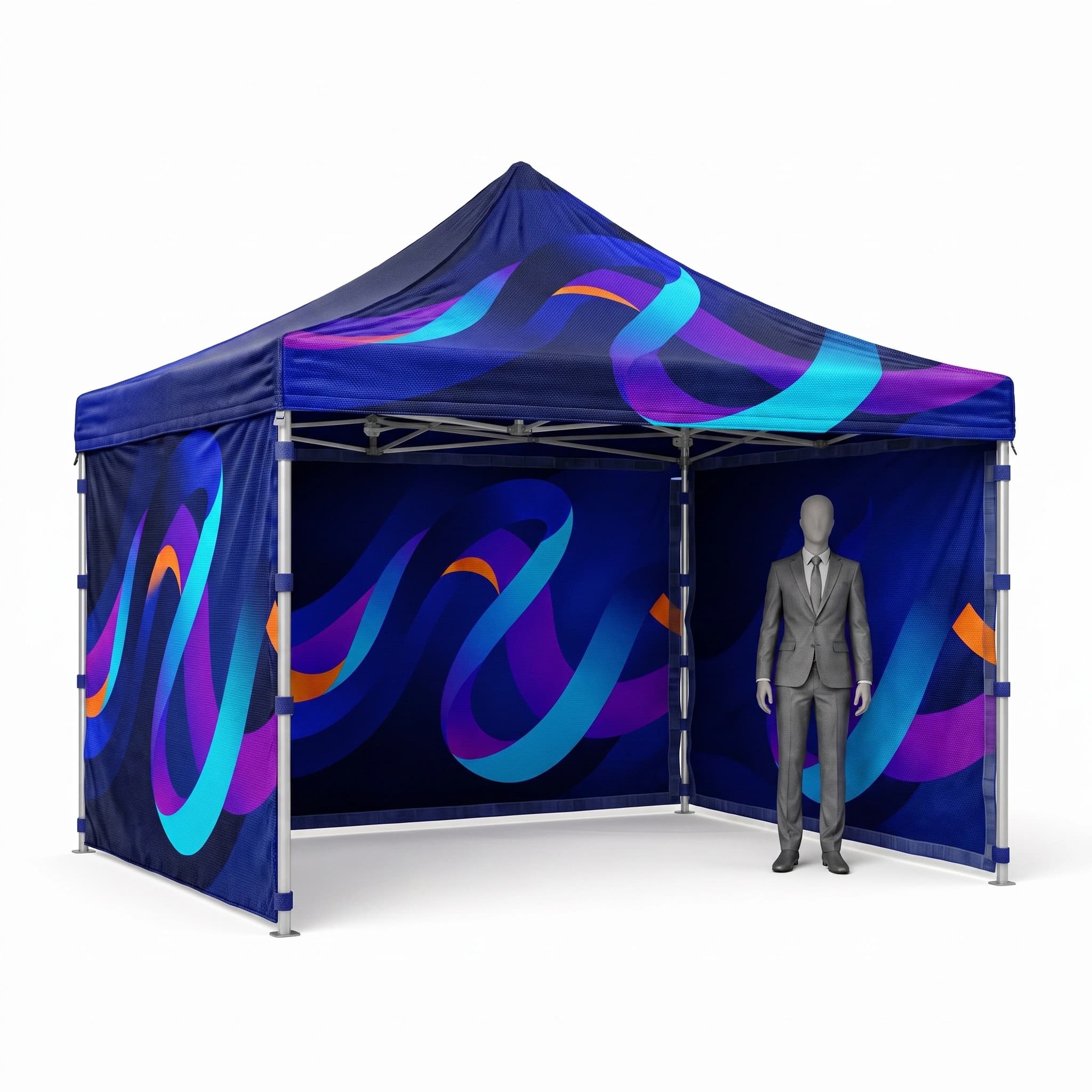Event advertising tent 3 x 3 m with print, photo and model comparison