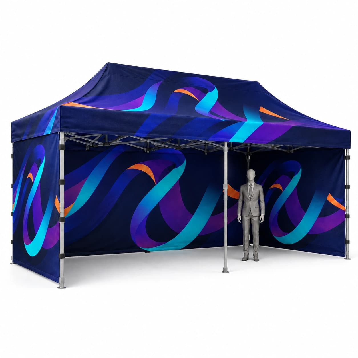 Event tent 3 x 6 m with print, photo and model comparison