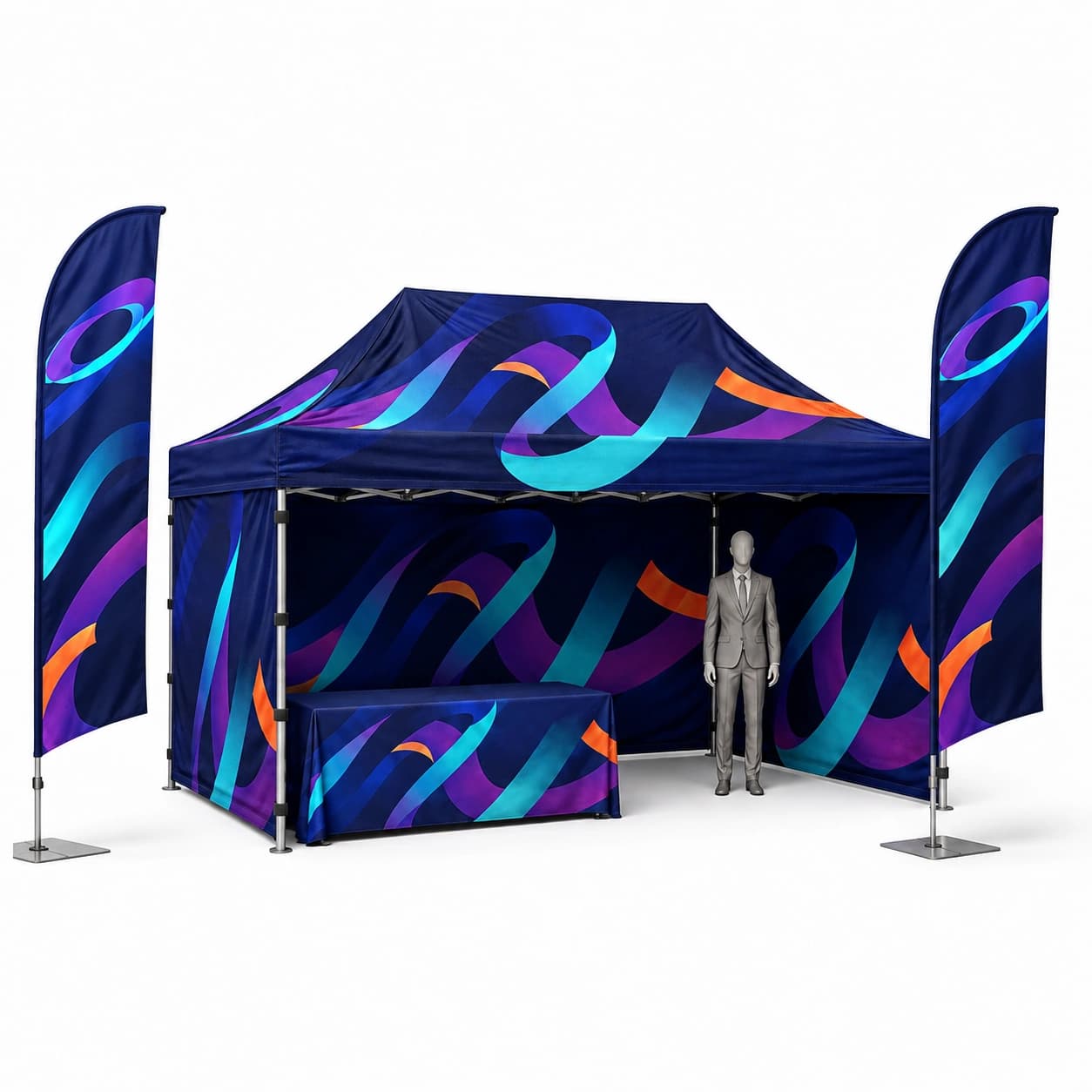 Event set advertising tent 3 x 4.5 m, table, tablecloth, flags, photo and model comparison