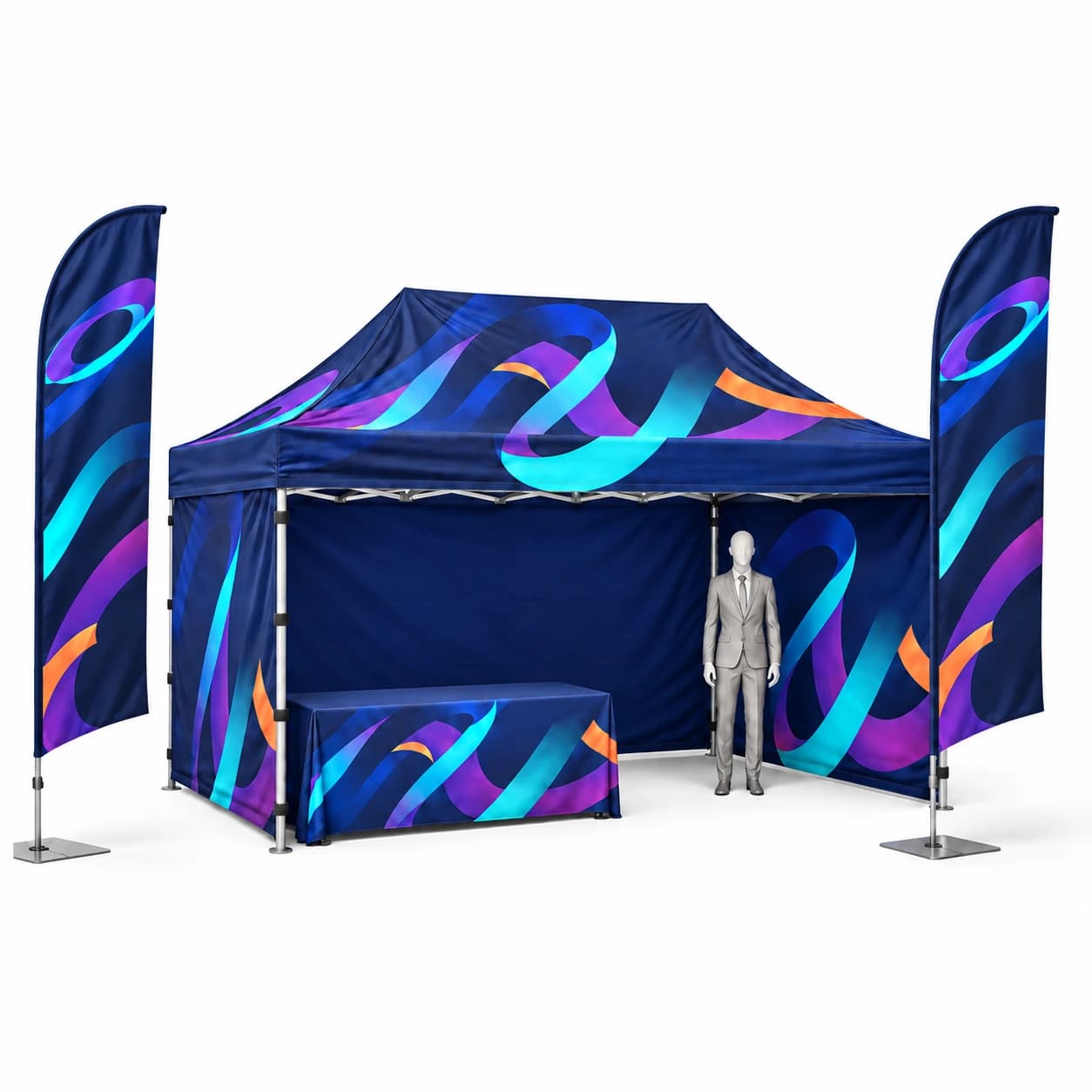 Event-Set Werbezelt 3 x 4,5m Tisch Tischdecke Fahnen