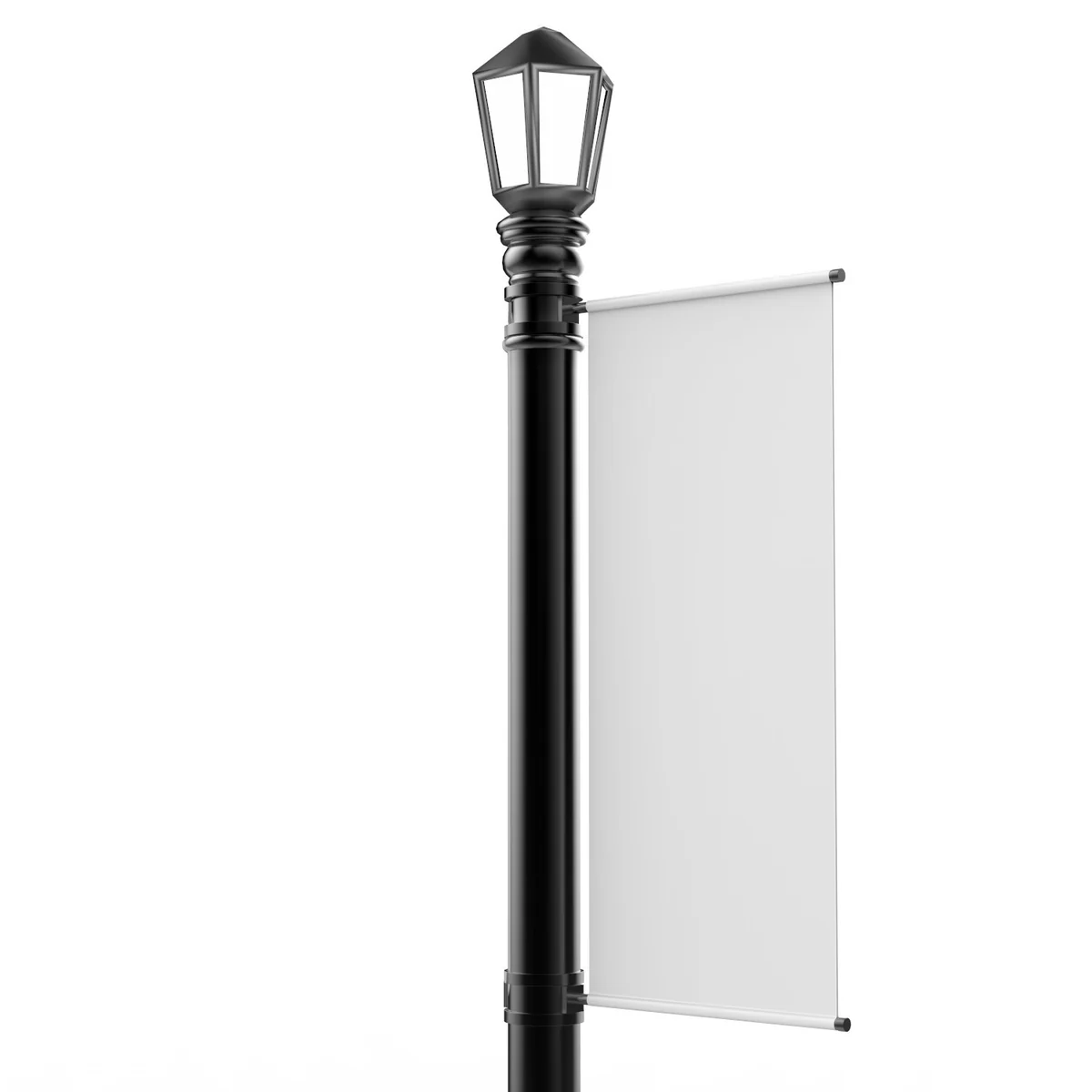 Avenue street pole banner on a lamp post with the flag stretched between the arms