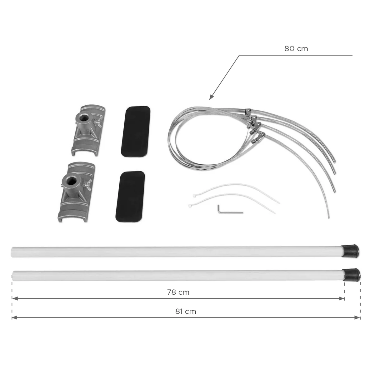 Avenue XL arm dimensions: 81 cm long, 78 cm for the flag