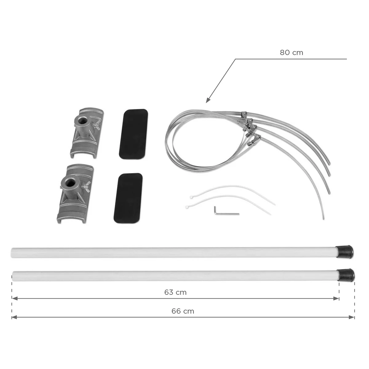 Avenue arm dimensions: 66 cm long, 63 cm for the flag