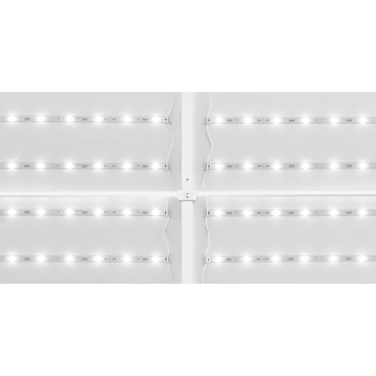 Close-up of the aluminium LED strips of the Backlight wall