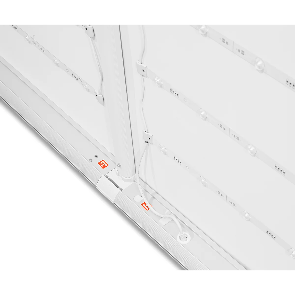 Corner of the LED Backlight wall frame with light strips