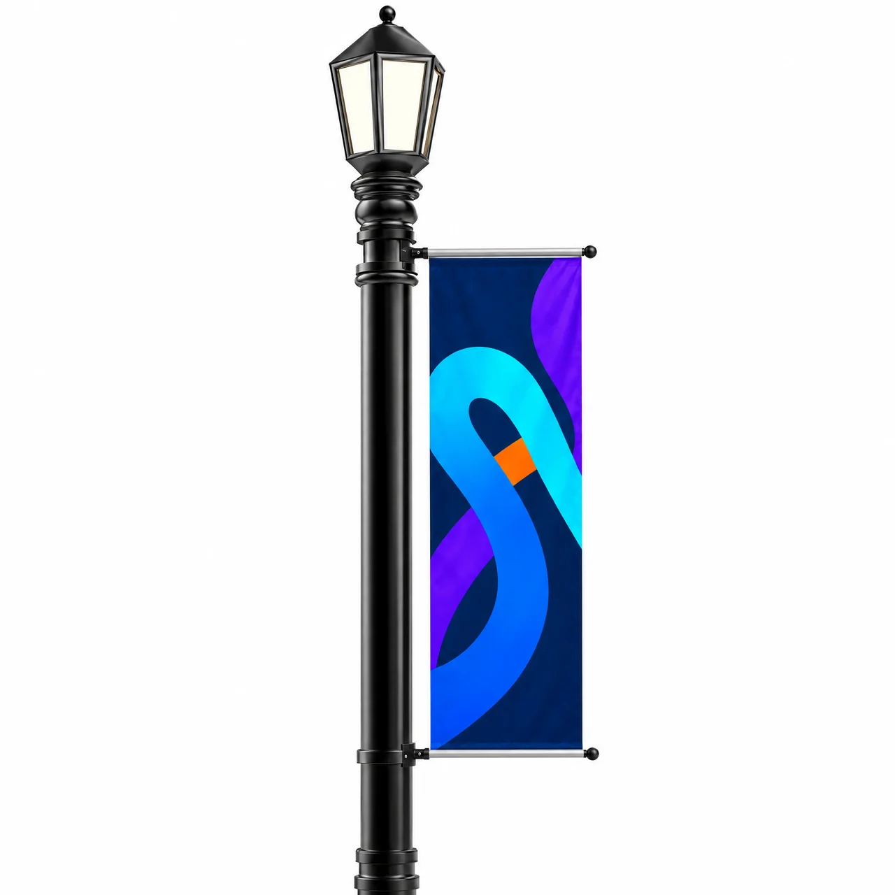 Street pole banner Avenue single with a flag on a lamp post
