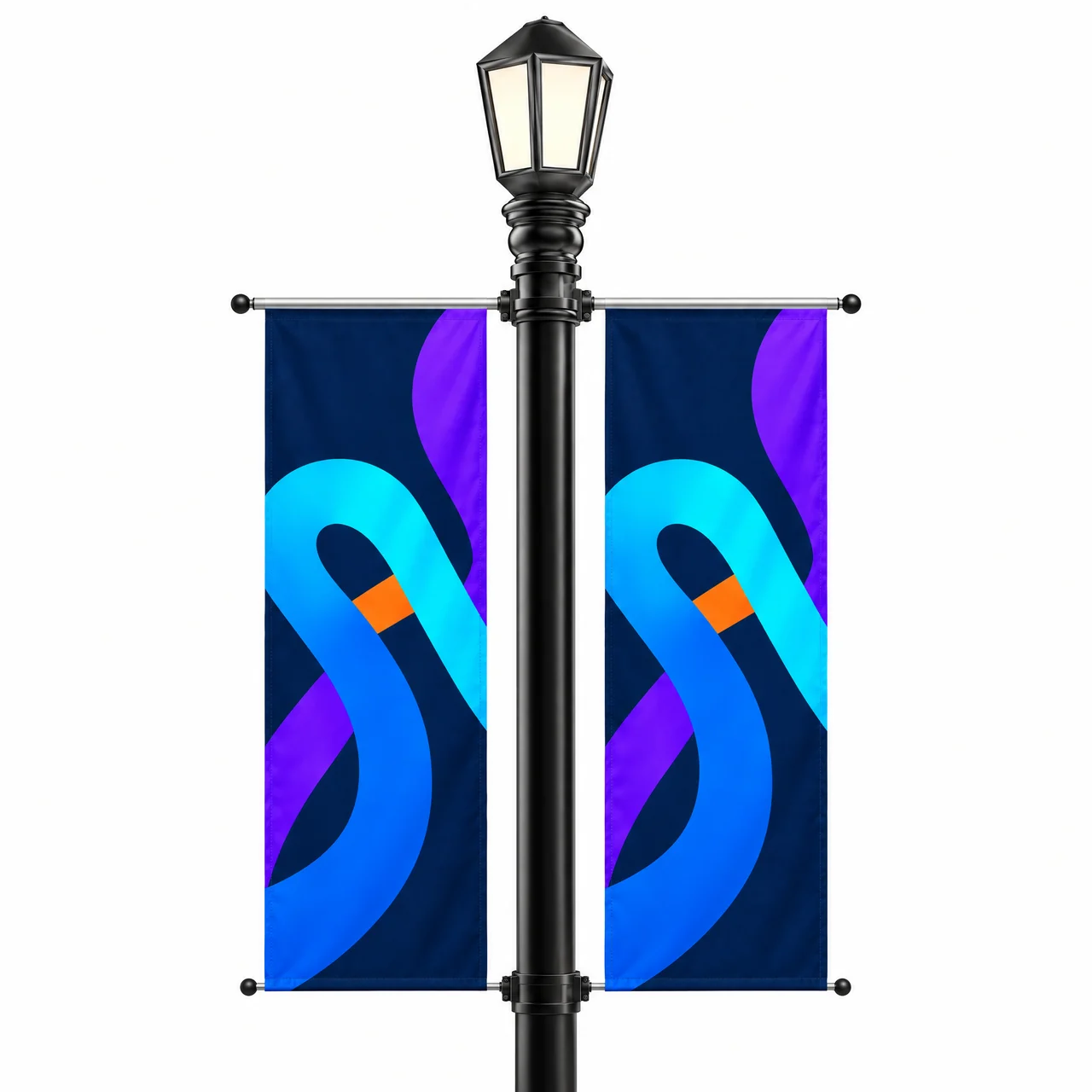 Street pole banner Avenue XL double with a flag on a lamp post