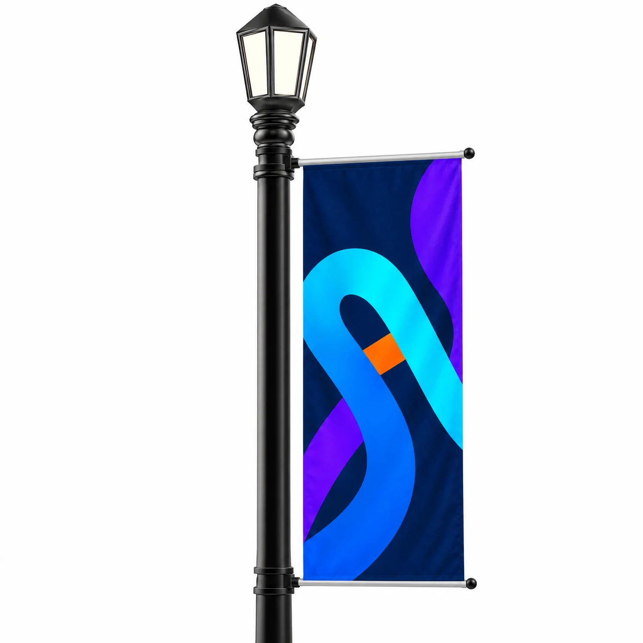 Street pole banner Avenue XL single with a flag on a lamp post